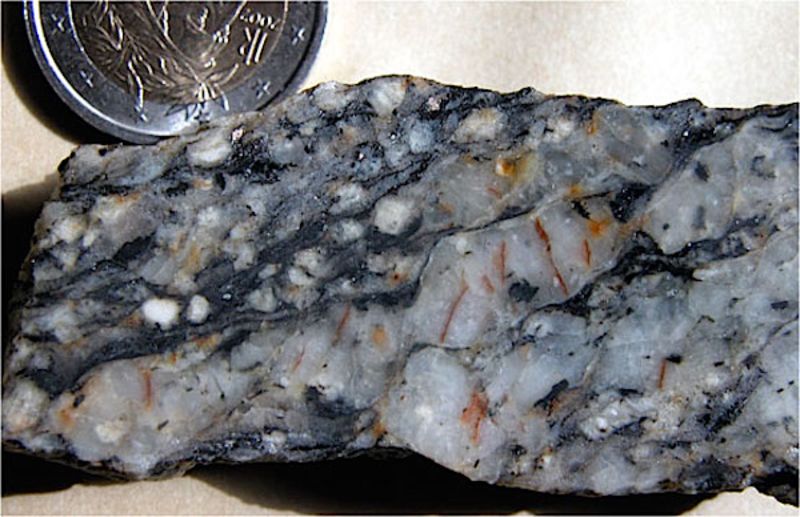 Mylonite formed in an Ordovician ductile shear zone, Mt Emison (northern Victoria Land, Antarctica).
