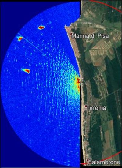 Example of a radar image with display of the surface state of the sea