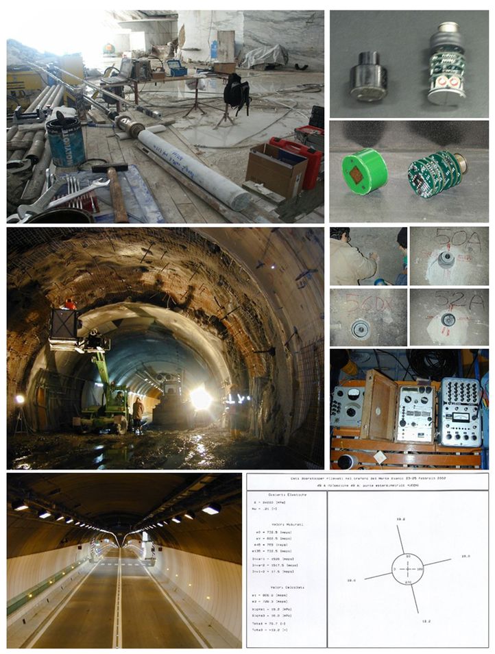 On site implementation phases for the determination of the flat, natural and /or induced stress state, carried out with the modified CSIR - Doorstopper cell (Apuan Alps and Mont Blanc motorway tunnel)