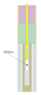 Piston assembly. The capsule is in the central part of the assembly (white area).