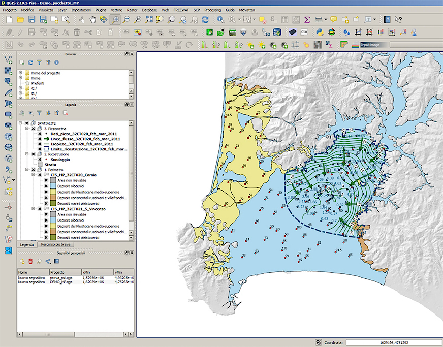 Rappresentazione in ambiente GIS della Banca Dati dei Corpi Idrici Sotterranei della Regione Toscana: Corpo Idrico della Pianura del fiume Cornia