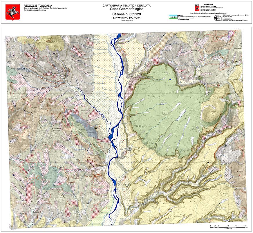 Carta geomorfologica della Regione Toscana: oltre 700 sezioni in scala 1:10.000 realizzate negli anni 2006-2007 nell’ambito della predisposizione della cartografia tematica regionale derivata da quella geologica.