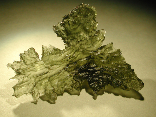 Moldavite, impact glass formed during the meteorite impact that produced, ~15 Ma ago, the 24-km diameter Ries crater in Germany. Moldavite, impact glass formed during the meteorite impact that produced, ~15 Ma ago, the 24-km diameter Ries crater in Germany.