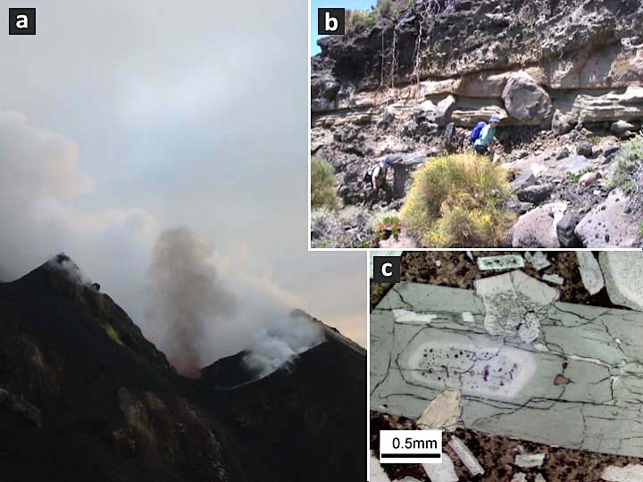 Tipica attività stromboliana in uno dei crateri sommitali del vulcano Stromboli (Isole Eolie). L’attività attuale di Stromboli è una delle più studiate per via del persistente susseguirsi di esplosioni di bassa intensità con l’emissione di prodot