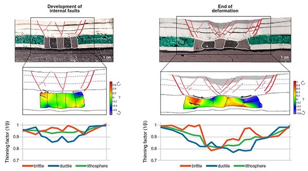Cross-sections and analysis of internal deformation of centrifuge models of continental extension