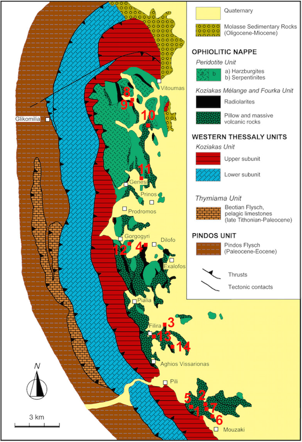 Carta geologica dell'area del Koziakas