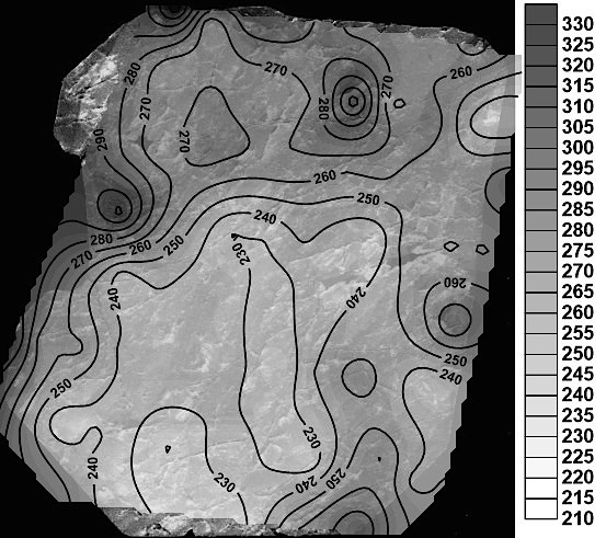 Distribuzione delle età 206Pb/238U di uno zircone con dimensioni di alcuni mm (contour map costruita da 90 punti analisi; diametro dello spot a 35μm)